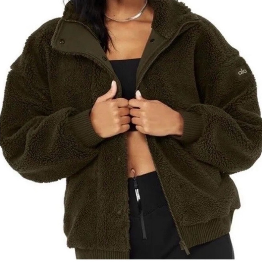 ALO Yoga Women's Sherpa Varsity Jacket Dark Olive